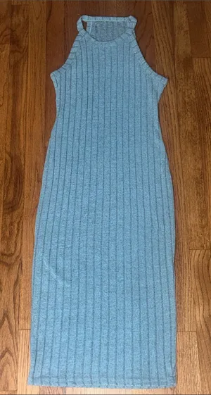Ribbed Knit Midi Dress - Light Blue MD thumbnail 1