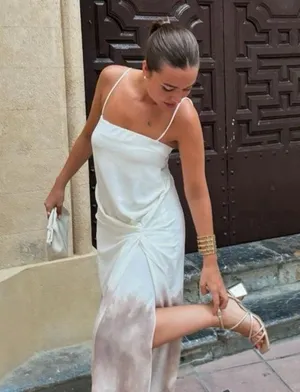 Zara NWT ombré tie dye beige brown white midi maxi dress with side slit thumbnail 9
