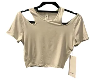NWT Lululemon Shoulder Cut-Out Yoga T-Shirt Silk Bone Off White Crop Size 4 thumbnail 1