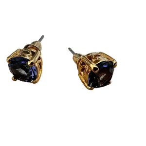Gold-Tone Blue-Gray CZ Stud Earrings thumbnail 8