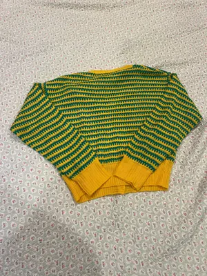 SheIn Brazil Yellow & Green Striped V-Neck Button Cardigan Sweater thumbnail 2
