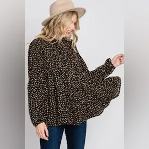 Ott Black Tiered Long Sleeve Blouse – Smudge Dot Print – Size Small thumbnail 2