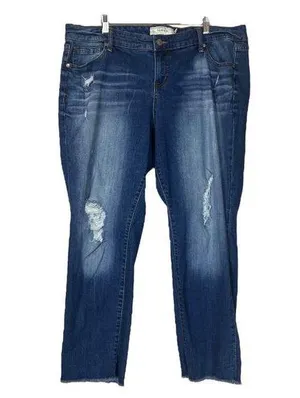 Torrid Jeans Straight Leg Distressed Mid Rise Medium Blue Wash Women’s Size 18 thumbnail 1