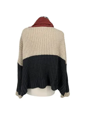 POL Chenille Colorblock Oversized Turtleneck Sweater Orange Ivory Size Medium thumbnail 7