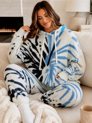 Style & Co Blue Black Tie Dye Waffle Knit Lounge Set XXL NWT Oversized Hoodie thumbnail 1