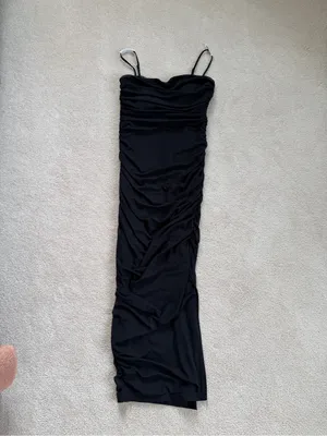 NWT Express Black Ruched‎ Mesh Midi Dress Size M Bodycon Cocktail Party thumbnail 5