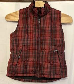 Eddie Bauer Womens Small‎ Puffer Vest Weatheredge Red Plaid Goose Down Full Zip thumbnail 1