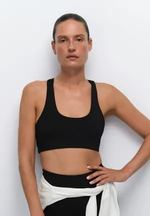 Mate The Label Organic Stretch Sports Bra Jet Black Sz Xs thumbnail 1