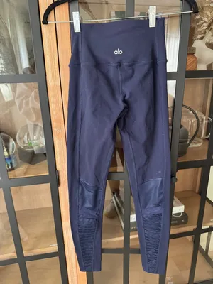 ALO navy moto leggings high waisted rise mesh ribbed y2k rich glossy thumbnail 8