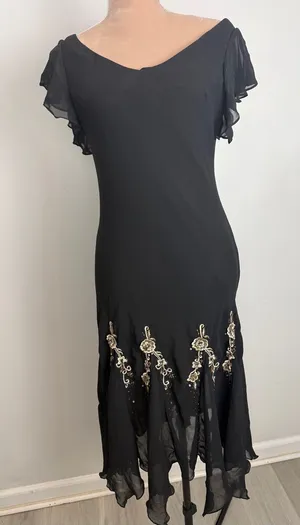 S.L. Fashions Black Midi Dress with Gold Floral Embroidery thumbnail 1