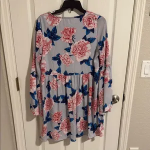 Altar'd State Blue and Pink Floral Long Sleeve Dress thumbnail 3