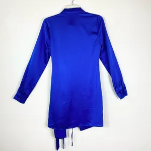 Forever 21 Royal Blue Satin Long Sleeve Wrap Dress thumbnail 5