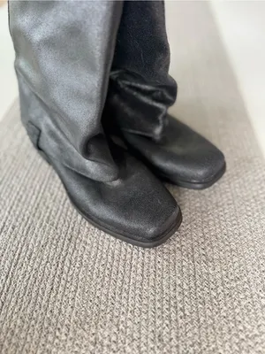 ENVY Fun Police Black Leather Foldover Mid Calf Moto Biker Boots Silver Studs thumbnail 6