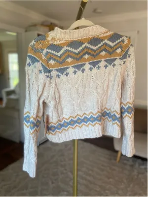 Sage Oak Fair Isle Cable‎ Knit Cardigan Cottagecore Nordic Sweater XS Cozy Hygge thumbnail 3
