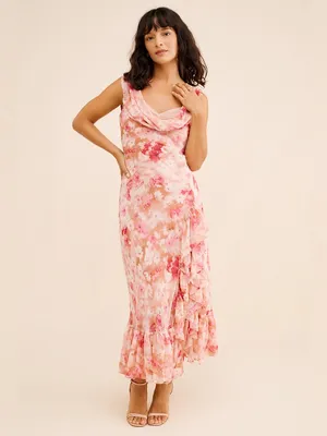 ASTR Cecilia Cowl Neck Maxi Dress Small Mauve Pink Floral Wedding Guest Revolve thumbnail 4