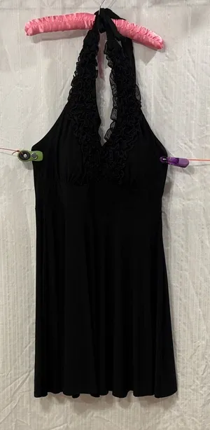 Vintage Onyx Night Ruffle Neckline Halter Dress thumbnail 1