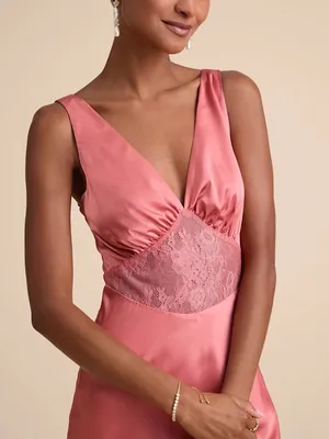 Lulu's Satin Maxi Dress in Rose Pink with Lace Waist thumbnail 3