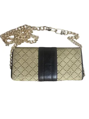 GUCCI Horsebit Diamante Brown Leather and Beige Canvas Bifold Wallet WOC thumbnail 2