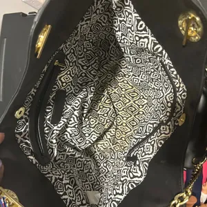 Black Faux Leather Tote Bag with Gold Accents thumbnail 7