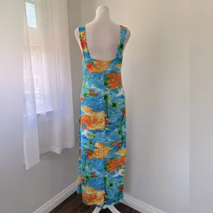 Vintage Y2K Tropical Hawaiian Print Lightweight Scoop Neck Sleeveless Maxi Dress thumbnail 6