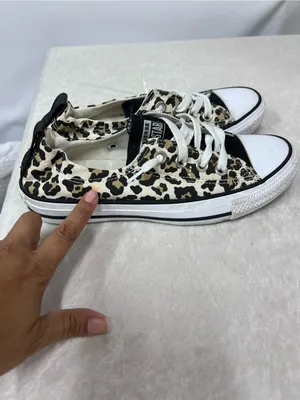 Converse Low Top Leopard Print Canvas Sneakers Black/Beige size 7 slip on thumbnail 9