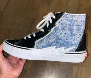 Vans Sk8 Hi Bolt Blue Tile Print High Top Sneakers Mens 9 Womens 10.5 thumbnail 2
