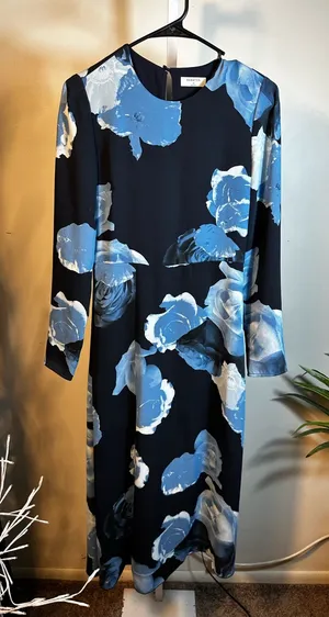 P375. Babaton by Aritzia Long Sleeve Navy Dress with Blue Floral Print thumbnail 1