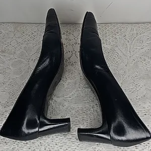 Charles Jourdan Paris VINTAGE blue leather slip on heels pumps sz 7.5 thumbnail 6
