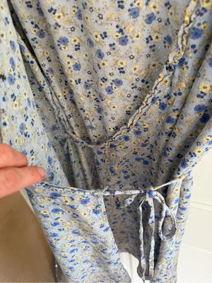 Natural Life Blue Floral Wrap Dress XS Boho Cottagecore Rayon Mini thumbnail 3