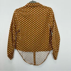 Revolve Le Rumi Size Small Carmel Brown Polka Dot Tie Front Button Down Crop Top thumbnail 7