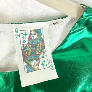 Queen of Sparkles Metallic Iridescent Puff Sleeve Crop Top Medium Green NWOT thumbnail 3