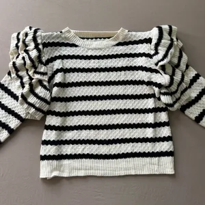 Shein Ruffle Shoulder Striped Knit Sweater thumbnail 8