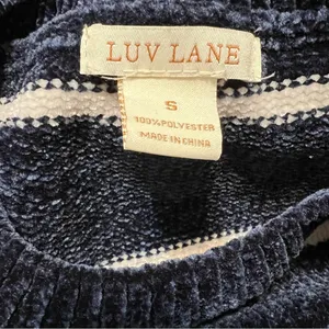 Luv Lane Striped Chenille Knit Sweater Dark Blue White Crewneck S thumbnail 10