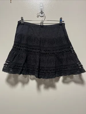 LOVESHACKFANCY Black Jillian Cotton Embroidered Eyelet Skirt, Size 4 thumbnail 4
