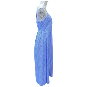 Loft Nautical Coastal Euro Summer Blue White Striped Sleeveless Maxi Dress Size M thumbnail 3
