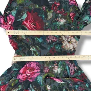 Maison Tara Dark Floral Pleated Sleeve Chiffon Fit Flare Dress Black Multi 10‎ thumbnail 12