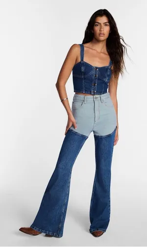 LEE Denim Chaps Jeans Two Tone Light Wash Dark Wash Butt Enhancing Stretch 0 NWT thumbnail 1