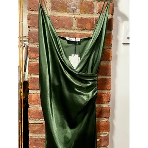 Zara Emerald Green Satin Draped Midi Dress NWT M 90s Minimalist Slip thumbnail 3