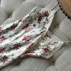 Non Signe Vintage Floral Satin Slip Dress with Lace Pleated Trim Size Medium thumbnail 3
