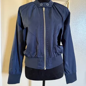 Free People Midnight Bomber Jacket Full Zip Sateen Navy Blue size Small thumbnail 7