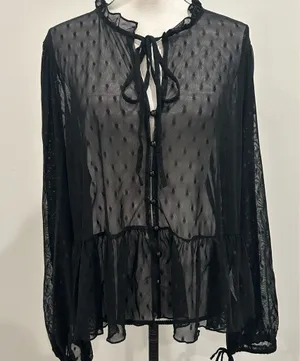 West Fade Sheer Polka Dot Blouse Black Size XL thumbnail 2