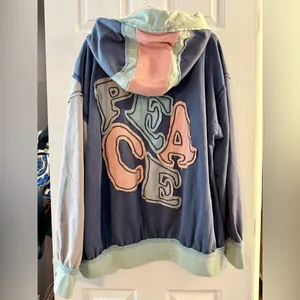 Oli & Hali Multicolor Patchwork "Peace" Hoodie Sweatshirt Size Large thumbnail 3