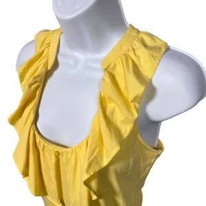 Lilly‎ Pulitzer Yellow Ruffle Tank Top Pima Cotton S Preppy Vacation Feminine thumbnail 3
