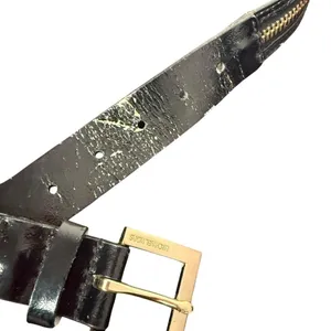 Michael Kors Black Leather Belt Gold Zipper Detail Fashion Buckle Size L Flaw thumbnail 6