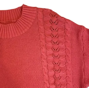 NWT Billabong Cable Knit Sweater Red Ski Lodge L Gift Giving Mockneck Cropped thumbnail 5