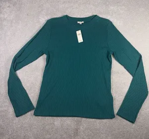 Pilcro crew neck long sleeve shirt green ribbed nwt Large thumbnail 1