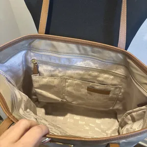 Michael Kors Montauk Nylon & Leather Shoulder Bag/Purse Khaki/Tan gold hardware thumbnail 6