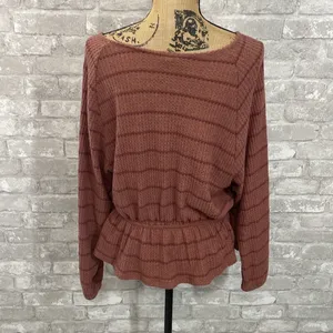 Buckle En Creme Striped Waffle Knit Peplum Top thumbnail 4