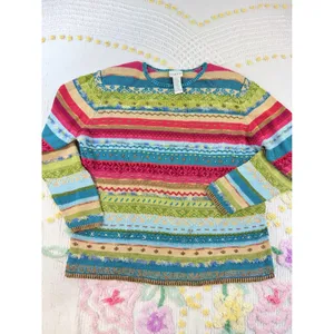 Koret Womens XL Multi-Color Striped Fair‎ Isle Eyelash Texture Knit Sweater thumbnail 2