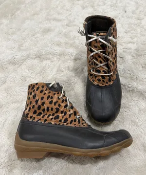 Sperry Leopard Print Saltwater Lace Up Duck Boots Woman’s Size 7 thumbnail 1